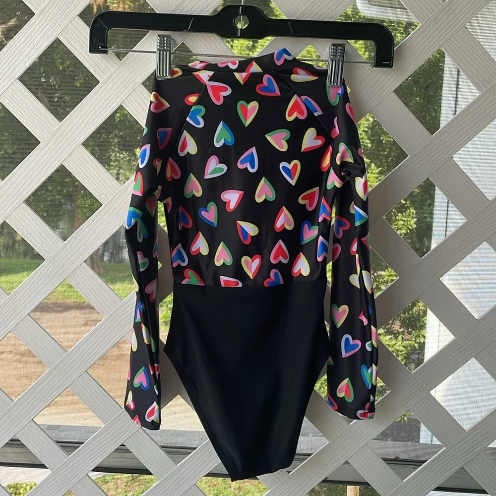 Gottex Kids ‘Hearts’ Long Sleeve Zip-Up Rash Guard One Piece